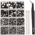 NCB 8000pcs Non Hotfix Rhinestones 10 Sizes Flatback Crystal Glass Rhinestones with Tweezers and Picking Pen for Nail Art Clothes Bags Phone Decorations Crafts DIY (002 Black Mix SS3-SS30)