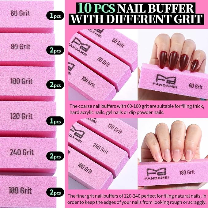 FANDAMEI Nail Buffer Block, 10 PCS Nail Buffer with Different Grit, Buffing Block, Cuticle Trimmer, Nail Tools, Manicure Tools, Nail Care Kit
