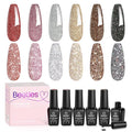 Beetles Glitter Gel Nail Polish, 6 Colors Holographic Sparkle Glitter Gel Polish Flash Diamond Sliver Gold Red Black UV LED Soak Off Manicure Gift for Women