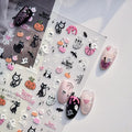 Halloween Nail Stickers 5D Embossed Ghost Nail Supplies 3D Self-Adhesive Pumpkin Nail Decals Cat Nails Designs Spider Web Skeleton Nails Decoration Accessories for Women Girls DIY Manicure 1 Sheet