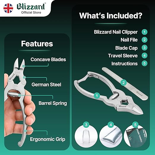 Toenail Clippers by Blizzard – Medical Grade Double Action Toe Nail Nipper Cutter for Thick Nails Seniors – 6 inch German Tool Barrel Spring