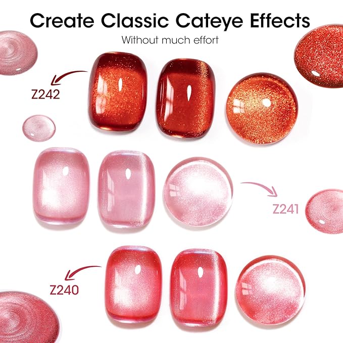 GELLEN Quick Dry Cat Eye Nail Polish Kit, Red Magnetic Fingernail Polish Series, Fast Drying Glitter Nail Lacquer Non Gel with Magnet Tool, DIY Salon Home
