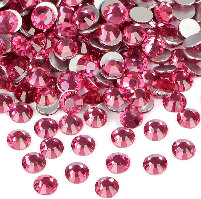 2880PCS Art Nail Rhinestones Non Hotfix Glue Fix Round Crystals Glass Flatback for DIY Jewelry Making with one Picking Pen (ss6 2880pcs, Fuchsia)