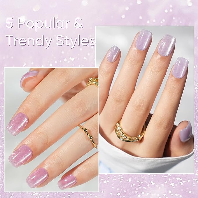 Valentines Press on Nails Short 5 Styles, Jofay Fashion 160Pcs Cat Eye Press on Nails for Women, Reusable Opaque Gel Fake Nails, Square Glue On Nails Kit in 16 Sizes, Bubbles