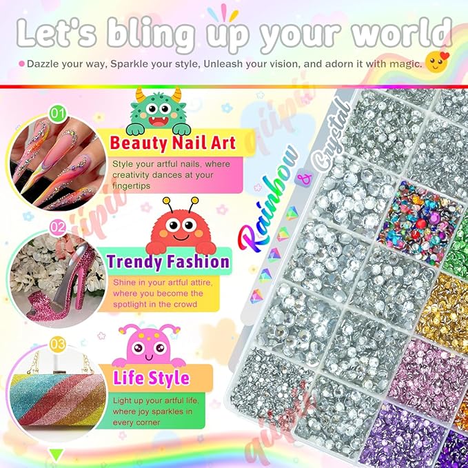28 Grids 2mm-6mm Silver Clear Resin Rhinestones w B7000 Glue for Bedazzling Crafting Colorful Flatback Stones Diamonds Crystals Gems Bedazzler Kit for Nails Face Eyes Makeup Tumblers DIY Crafts