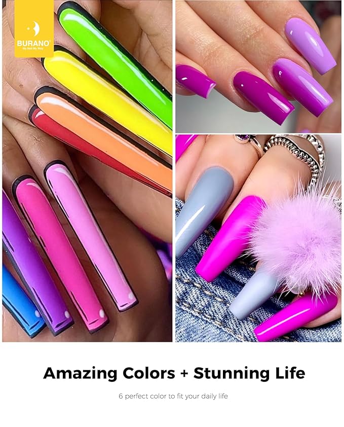 BURANO Poly Extension Gel Nail Kit, 6 Colors Nail Poly Nails Builder Gel Set for Beginner & Professional Using, DIY Starter Kit Nail Art Gift (purple)