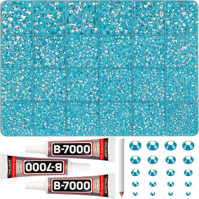 31000Pcs Teal Resin Rhinestones for Bedazzling, 2-6mm Mixed Sizes Turquoise Rhinestones, Bedazzled Flatback Blue Zircon Stones Gemstones Gems Crystal Jewels Diamonds for Crafting Clothes Crafts