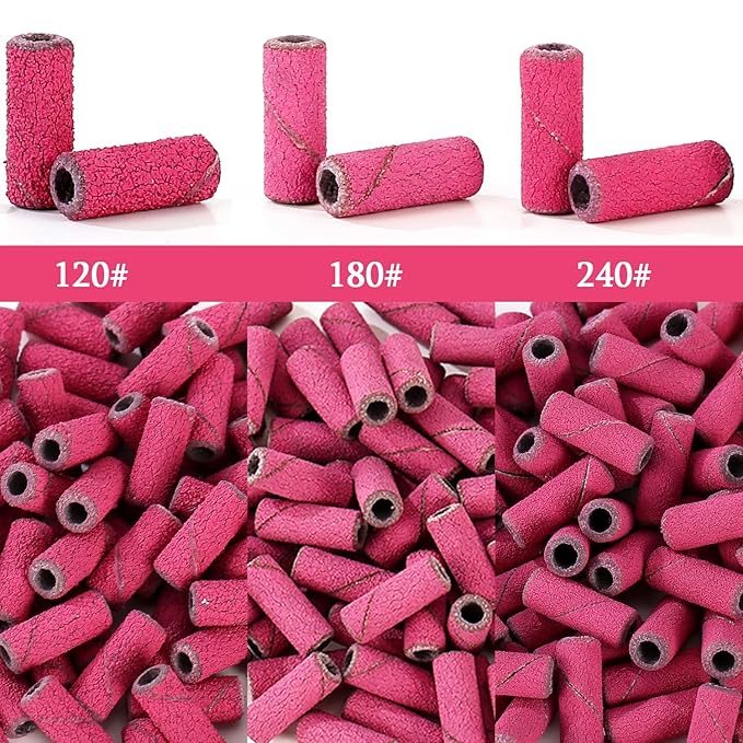 100pcs Nail Drill Bits Small Sanding Bands with 3.1mm Mandrel Bit, 240 Extra Fine Grit Nail File Sanding Bands for Acrylic Nails Gel Removing Shaping Manicures and Pedicure (Rose Red, 240 Grit)