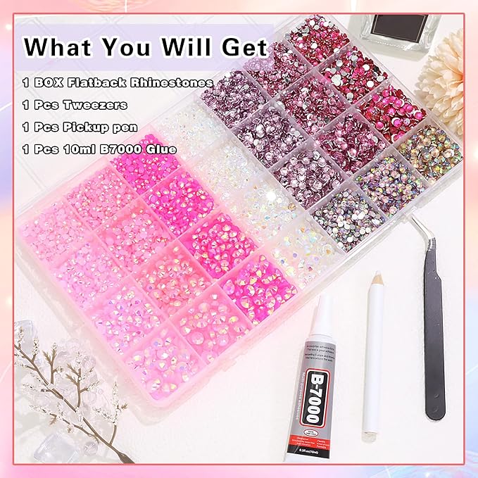 RODAKY Pink Rhinestones for Crafting Bedazzling,3-6MM Resin Rhinestones for Nails Art,Pink Nail Rhinestone and Gems,Nail Diamond Flatback Gems Crystals Charms for Nail Design DIY Makeup Decor