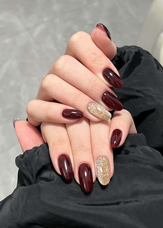 Semi Cured Gel Nail Strips, 20Pcs Long Lasting Salon Quality Wraps, Easy Apply & Remove Gel Nail Stickers with UV Light (Sparkling Garnet Red)