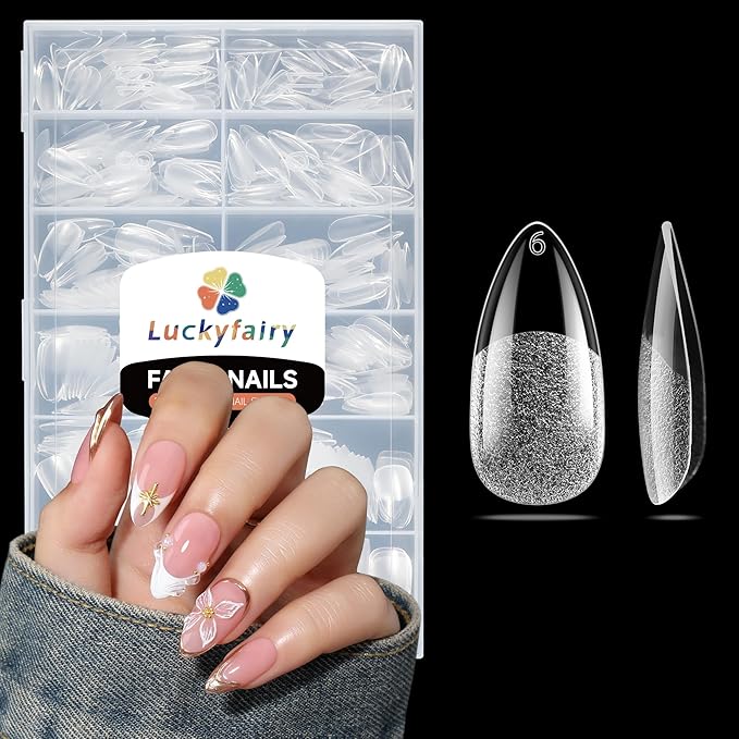 Almond Nail Tips: 240pcs Pointed Almond Soft Gel Nail Tips, Pre-shape Short Nails, Half Matte Full Cover Clear Acrylic Fake Press On Nails for Nail Extension Home Nail Art 12 Sizes Gelly Tips