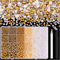14000PCS Flatback Pearls and Gold Rhinestones for Bedazzling Kit, White Brown Mixed Size 3-10mm Resin Rhinestones Gems and Half Pearls for Crafting, Nail Art Crafts Decoration