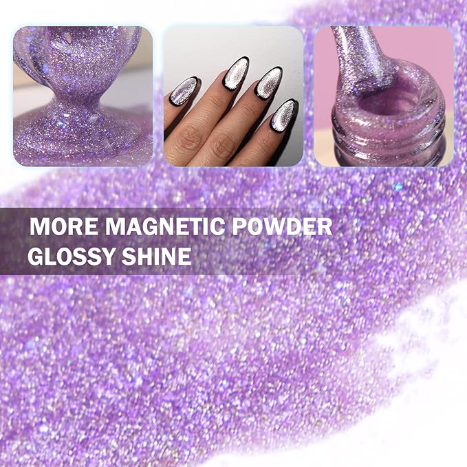 VARNAIL Dreamland Cat Eye Gel Polish Set 6 Colors, 15ML Glitter Aurora Gel Polish with Magnet, Soak off UV Light Salon Quality Magnetic UV Nail Polish