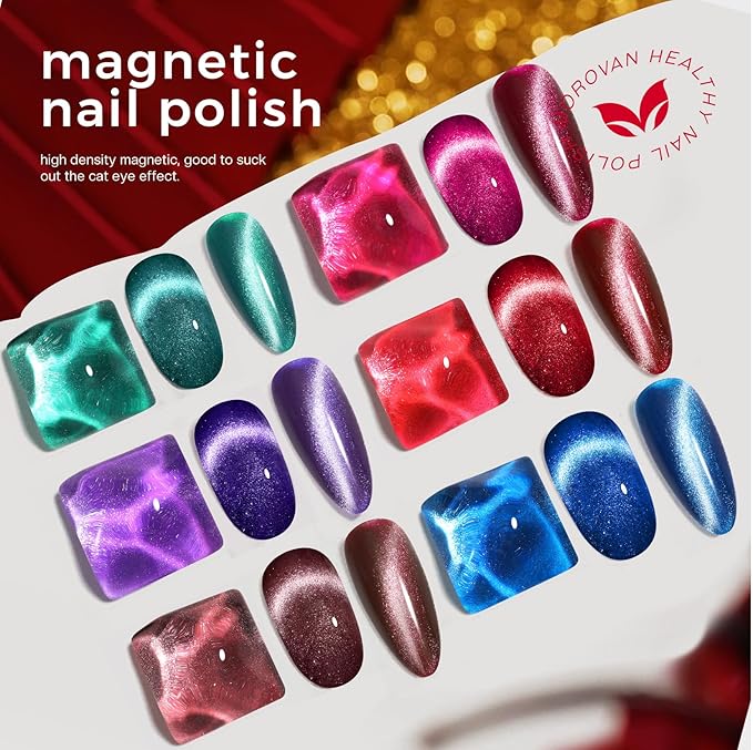 Morovan Magnetic Nail Polish Set：Cat Eye Glitter Red Green Purple Blue Nail Polish Kit Shimmer Quick Dry Nail Kit Bulk for Women Nail Art Manicure Salon Gift Holiday Party