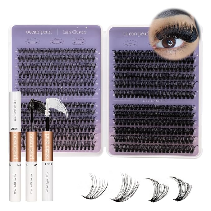 Ocean Pearl Lash Clusters 600pcs 10-18mm Lash Clusters kit 30/40/60/80D Cluster Eyelash Extensions Kit,Eyelash Clusters,Eyelashes,DIY Lashes Clusters Extensions kit with lash adhesive+sealer+tweezers