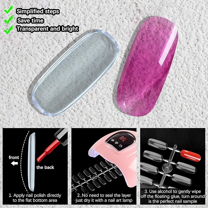 360PCS Flat Square Nail Tips for Nail Color Display Book, Color Display Chart Nail Display Card for Colorful Nail Polish DIY Training Practicing Displaying (Transparent)