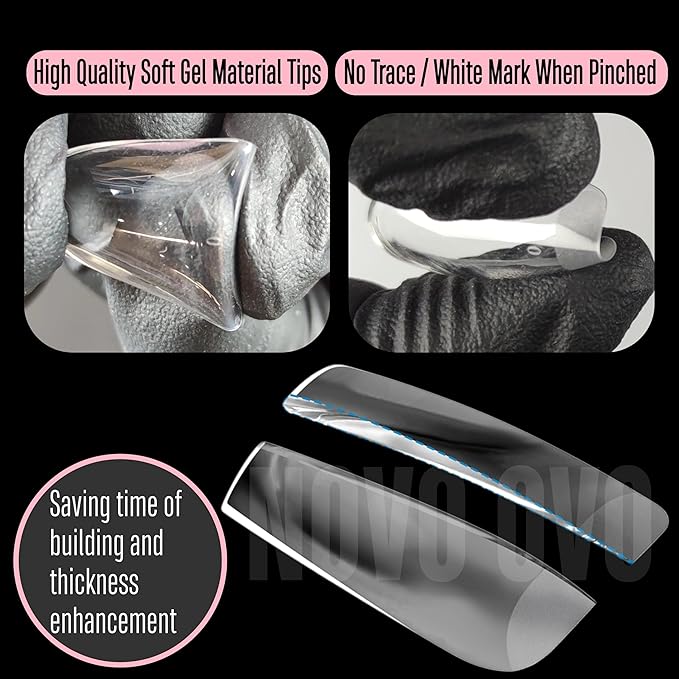 NOVO OVO Medium Oval Nail Tips Extra Thick Press on No C Curve, Soft Gel Natural Fake Nail Extension, Full Cover Clear False Nails for Acrylic, French Manicure Salon DIY x 14 Sizes 224 pcs