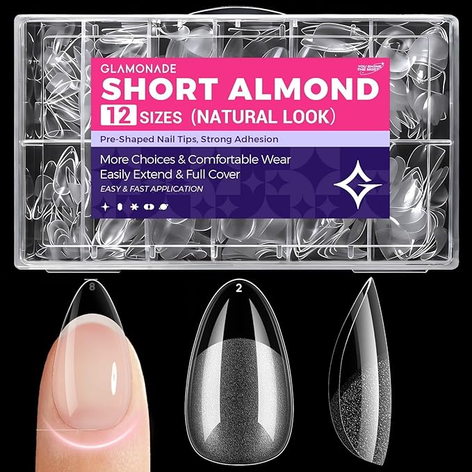 Short Gel Nails Kit: Perfect Natural-Looking 12 Sizes Almond Clear Press on Nail Tips - Professional Acrylic Nail Extensions Full Cover Pre-Shaped Fake Nails for Salon DIY at Home(312pcs)