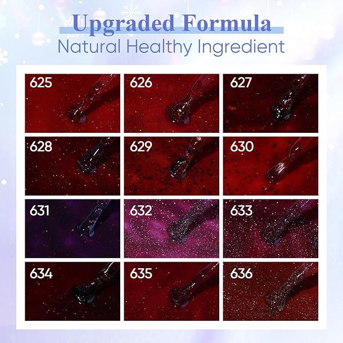 AIMEILI Gel Nail Polish Soak Off U V LED Hema Free Red Glitter Colors for Christmas Nail Art DIY 12 x 8ML-Kit Set 28