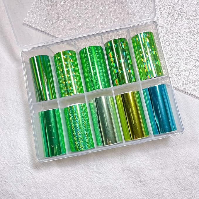 10 Roll Green Nail Foil Stickers Sheet Decals for St. Patrick's Day Foil Nail Art