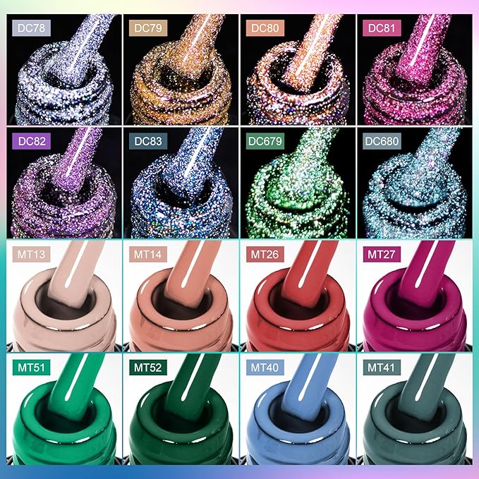 MTSSII Nude Pink Rose Red Green Blue Gel Nail Polish 18 Pcs Set Silver Yellow Pink Purple Glitter Gel Nail Polish with Base Gel Set Glitter Polish Kit for DIY Nail Art Women Gifts