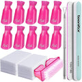 Teenitor Gel Nail Polish Remover Kit with 10pcs Nail Polish Remover Clips Cap 115pcs Nail Wipe Cotton Pads Nail Scraper Nail Files and Buffer Bushes - Hot Red