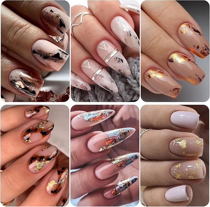 8 Bottles Gold Flakes Nail Glitter Foils Metallic Gold Silver Black Rose Golden Foil Nail Sequins 3D Irregular Ultra-Thin Aluminum Nail Art Flakes Designs Shiny Gold Leaf for Nails Decoration
