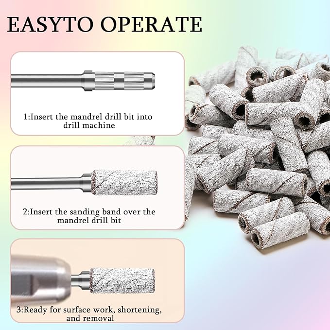 100pcs Nail Drill Bits Small Sanding Bands with Upgrade 3.1mm Mandrel Bit, 120 Medium Grit Nail File Sanding Bands for Acrylic Nails Gel Removing Shaping Manicures and Pedicure (Zebra, 120 Grit)