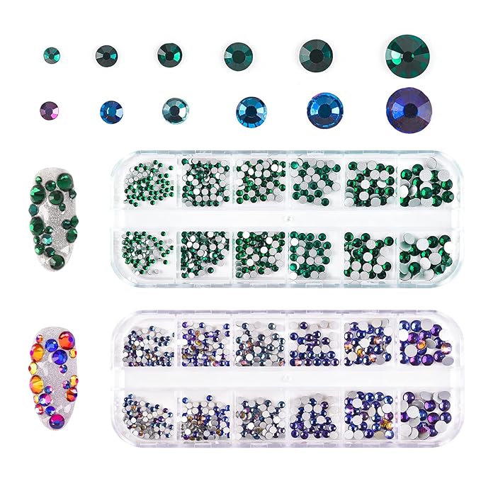 KADS Nail Crystals AB Nail Art Rhinestones 10 Colors Round Beads Flatback Glass Charms Gems Stones 6 Sizes for Nails Decoration Makeup Clothes Shoes (10 Colors+ Tweezer)