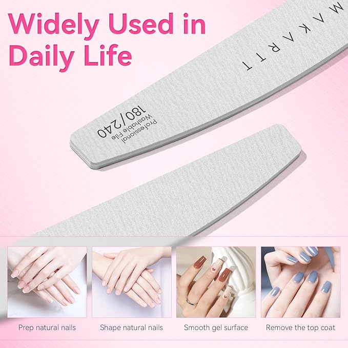 Makartt Nail File - 180/240 Grit Emery Boards for Nails, 2Pcs Dual-Sided Fingernail Files for Natural Nails Prep & Buffing, Reusable Manicure Kit for Salon & DIY Use