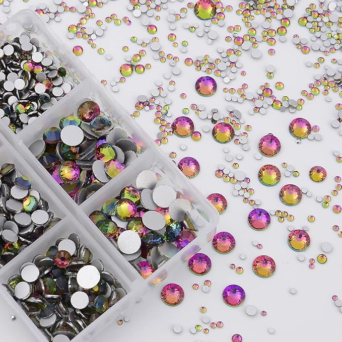 NCB 8000pcs Non Hotfix Rhinestones 10 Sizes Flatback Crystal Glass Rhinestones with Tweezers and Picking Pen for Nail Art Clothes Bags Phone Decorations Crafts DIY (099 Vitrail Medium Mix SS3-SS30)