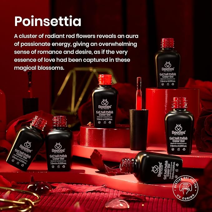 Beetles Red Gel Nail Polish Set Gel Polish 6 Colors Burgundy Red Glitter Purple Soak Off UV LED Art Design Decoration DIY Nail Gifts for Women Poinsettia