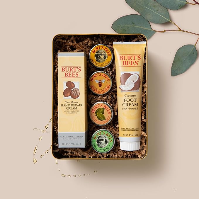 Burt's Bees Valentine's Day Gifts Ideas - Classics Set, 6 Products in Giftable Tin, Cuticle Cream, Hand Salve, Lip Balm, Res-Q Ointment, Hand Repair and Foot Cream