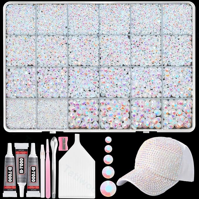 20000Pcs White AB Flatback Jelly Resin Rhinestones for Bedazzling, Mix Sizes Crystal Rhinestones Gems, White AB Gems Bedazzling for Crafting, Flatback Rhinestone for DIY Face Makeup Crafts Tumblers
