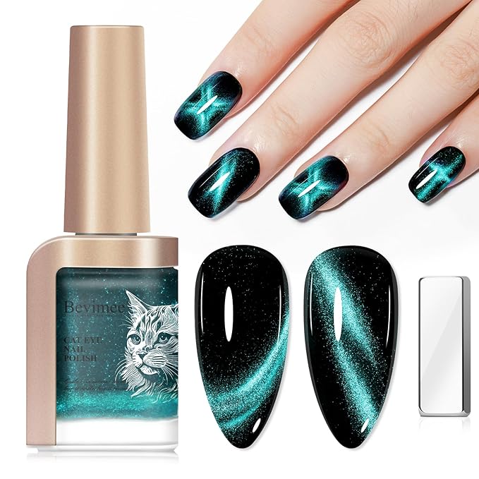 Cat Eye Nail Polish Air Dry Fast, Cateye Magnetic Nail Polish Quick Dry Blue Nail Lacquer Non-Gel Long Lasting Nail Concealer Polish for Women Girls DIY Home 12ML