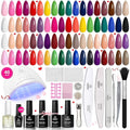 Beetles Gel Nail Polish Kit with UV Light, 46 PCS 25 Colors Valentines Gel Nail Polish Set Base Glossy Matte Glitter Top Coat Nails Polish Red Green Brown Blue Pink Nude Manicure Gift for Women