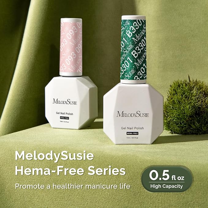 MelodySusie Hema Free Gel Nail Polish, 0.5 Fl Oz Thick Green Glitter Gel Polish, Non-Toxic, Long Lasting, Soak Off UV Nail Polish, Manicure Nail Design Salon DIY Nail Art at Home B3301