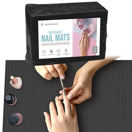 Disposable Nail Mats 50 Pcs - Salon Paper Towel and Table Cover for Nail Tech - 3 Ply Waterproof Manicure Prep Pads - Acrylic Art Supplies and Accessories (Black)