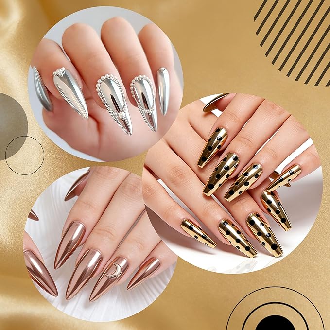 Artdone Chrome Nail Powder 6PCS Metallic Mirror Glitter Effect Rose Gold Silver Pigment kit for Nail Art Supplies Design Decoration Accessories Stuff for Gel Nail Polish