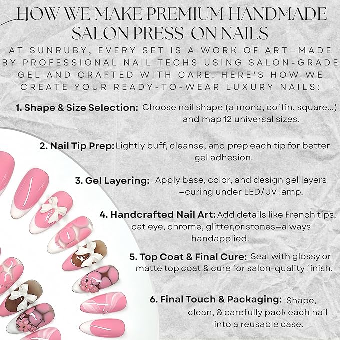 Handmade Press On Nails Medium Almond Baby Pink with White French Tip, Flower 3D Bow & More | Reusable Soft Gel Nails in 12 Sizes-24 Nail & Kit with Glue | Designed in L.A | Rosy Whispers