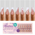 Beetles French Tip Press on Nails Long Square, 15 Sizes Soft Gel Nail Tips Jelly Brown 7 Styles Pre-Designed 4 in 1 Fake Nails Natural Look False Nail Tips for Nail Extensions Nail Art Gifts for Girls