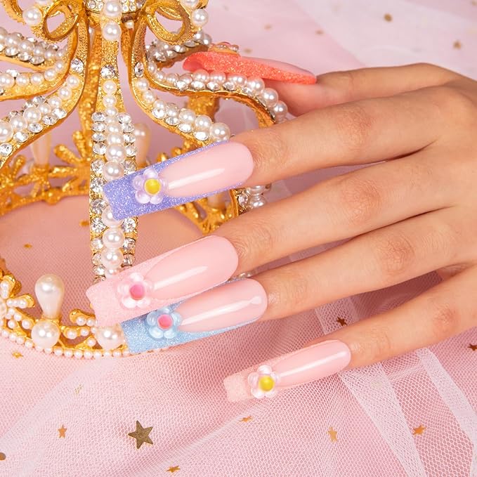 LOVFUL Press on Nails | Handmade with Full Covered Crystals| Reusable Fake Nails| Square Mid length 1.7in| H213-S