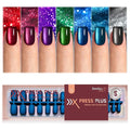 Beetles X Press Cat Eye Nails - 7 Colors Short Square Press On Nails | 16 Sizes 224 Pcs Natural Salon Quality Red Blue Purple Cateye Nails For Women St Patrick Day