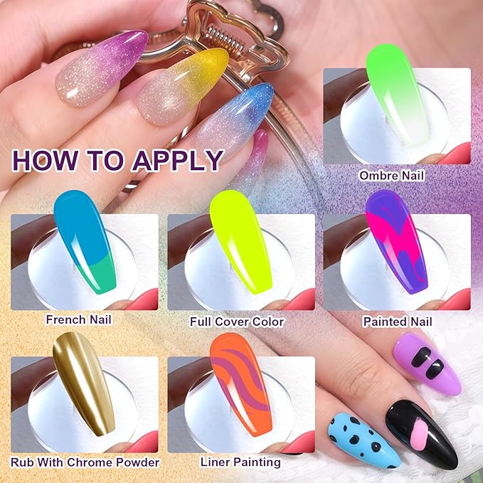 Gradient Gel Nail Set,16 Bright Neon Color for Ombre Fluorescent Jelly Nail Polish Platte Kit with 14* Nail Art Tools,Pat Painting Gel French Nail Manicure No-wipe DIY Art Home Salon