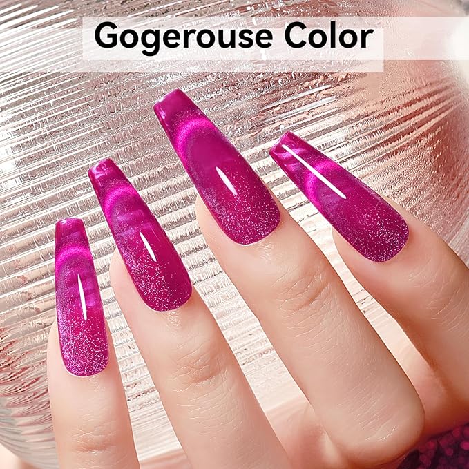 Cat Eye Gel Nail Polish Pink, Magnetic Cateye Gel Polish Hot Pink Glitter Holographic With Magnet for Nail Salon DIY at Home Valentine's Day Gift