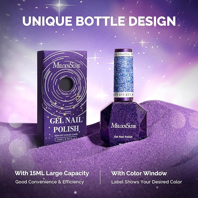 MelodySusie Galaliver Blue Glitter Gel Nail Polish, 15ML Reflective Blue Diamond Shimmer Gel Polish Soak Off UV LED Cured Long Lasting Gift for Women DIY Nail Design Nail Art Manicure X11