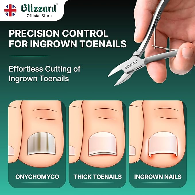 Ingrown Nail Clippers for Men with Ingrown Toenails – Blizzard Podiatrist Toenail Clipper Set German Forged (13cm - Straight Head - Smooth)