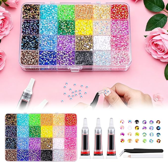 30000Pcs Resin Jelly Rhinestones for Bedazzling,3mm Multicolor Flatback Gems for Diamond Art Bedazzler Kit with 3Pcs 10ml Jewelry Glue for Nail Art Crafting Book Makeup 28 Colors(30000)