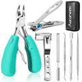 Toenail Clippers for Seniors Thick Toenails, Aucurwen Heavy Duty Toe Nail Clippers Adult Thick Nails Long Handle, Large Toenail Clippers for Thick Nails 7Pcs(Cyan)