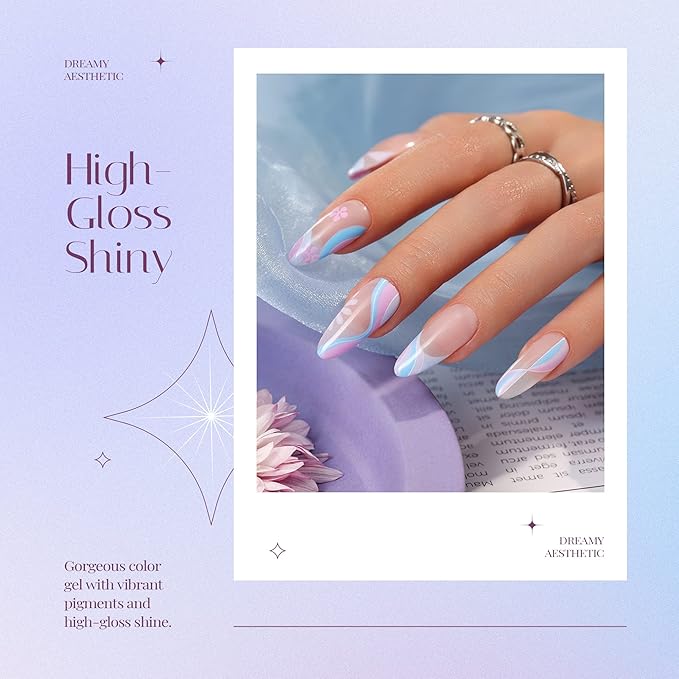 Beetles Gel Nail Polish Set - 6 Colors Purple Baby Blue Light Color Gel Nail Kit Lavender Violets Collection Soak Off UV LED Gel Manicure DIY Periwinkle Nail Polish Salon Spring Gift for Women Girls